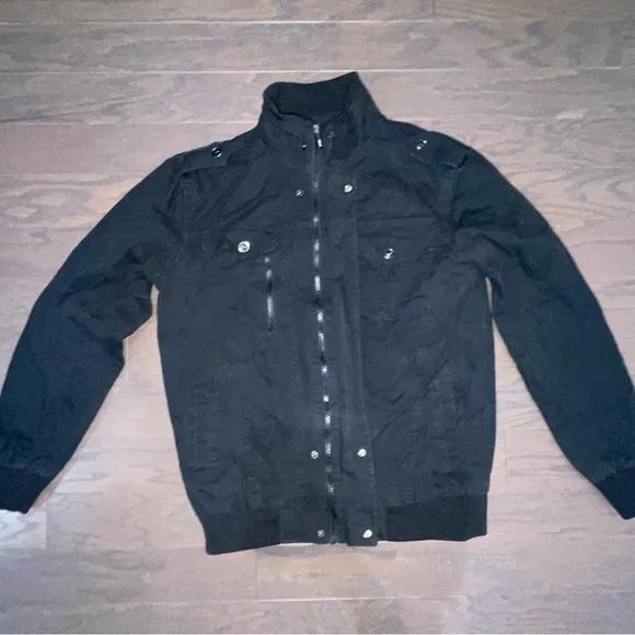 American Eagle Outfitters Black Military Field Jacket with Ribbed Details - Picture 2 of 3